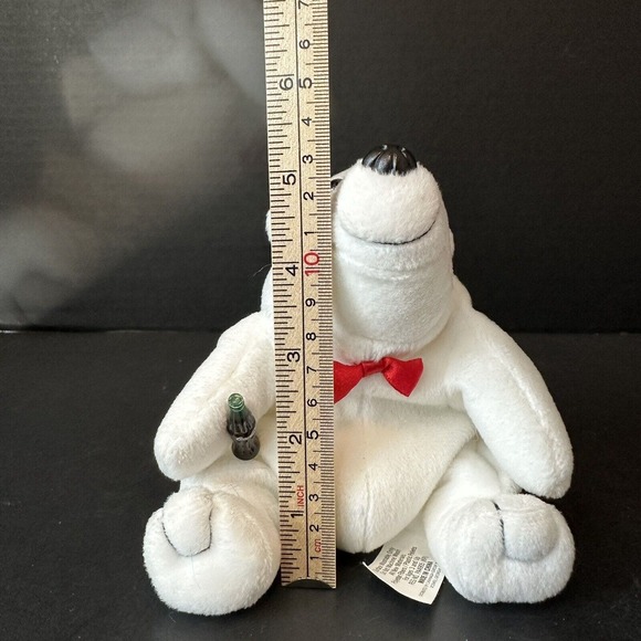 Coca Cola 1997 Bean Bag Polar Bear w/Cap/Bottle/Bow Tie Stuffed Animal Plush VTG - Picture 10 of 12
